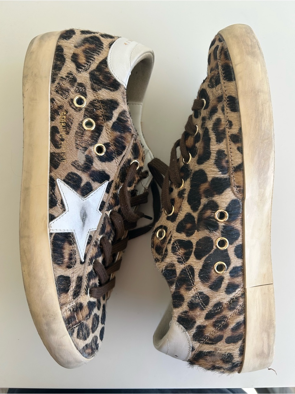 Leopard Print Platform Sneakers with Star Accent - Brown